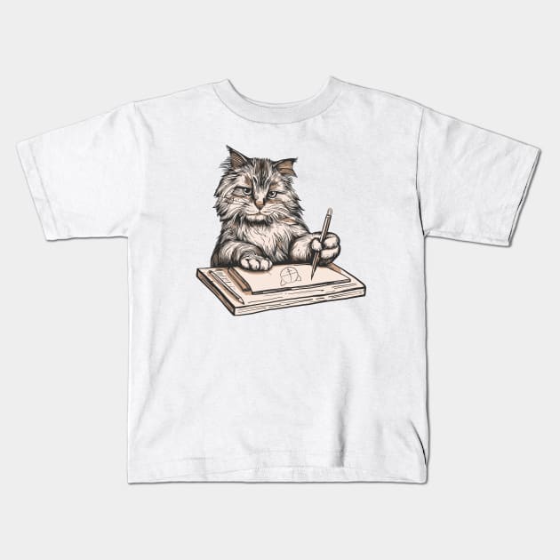 The Left Handed Cat Kids T-Shirt by KilkennyCat Art